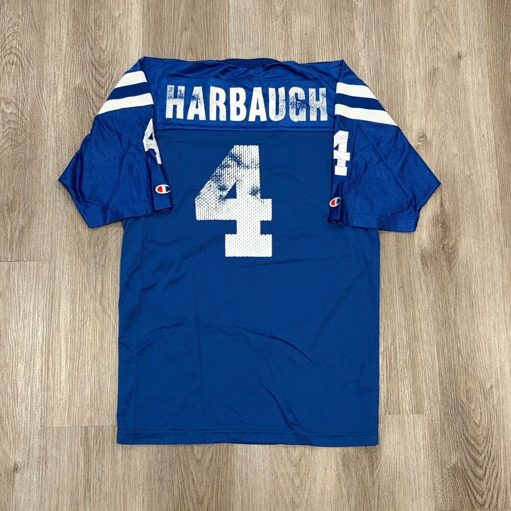 VINTAGE Indianapolis Colts Jersey Mens L Blue Logo 7 Jim Harbaugh #4 NFL 90s